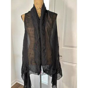 Fully Sheer Silk Vest / Shawl with Arm Holes - Dark Minimalist, Whimsygoth, Boho